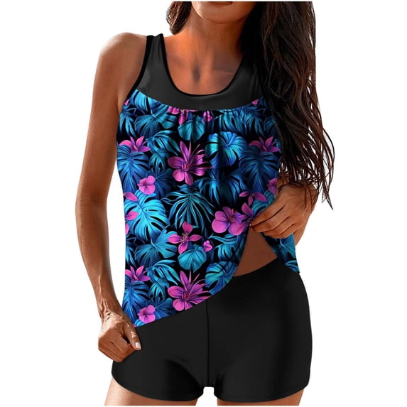 VBVC Women's 2 Piece Floral Tankini Swimsuit,Swim Tank Top and Tummy Control Shorts For Women,Multicolor,Size XL