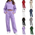 thumbnail image 1 of VBVC Women's 2 Piece Hooded Sweatsuit , Cowl Neck Cropped Pullover and Pants for Women , Ladies' Long Sleeve Tracksuit with Pockets, S-2XL, 1 of 6