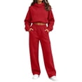 thumbnail image 1 of VBVC Women's 2 Piece Hooded Sweatsuit , Cowl Neck Cropped Pullover and Pants for Women , Ladies' Long Sleeve Tracksuit with Pockets, S-2XL, 1 of 5