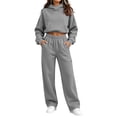 thumbnail image 1 of VBVC Women's 2 Piece Hooded Sweatsuit , Cowl Neck Cropped Pullover and Pants for Women , Ladies' Long Sleeve Tracksuit with Pockets, S-2XL, 1 of 5