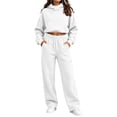 thumbnail image 1 of VBVC Women's 2 Piece Hooded Sweatsuit , Cowl Neck Cropped Pullover and Pants for Women , Ladies' Long Sleeve Tracksuit with Pockets, S-2XL, 1 of 5