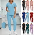 thumbnail image 1 of VBVC Women's 2 Piece Medical Scrub Set,Short Sleeve Top and Jogger Pants For Women,Ladies V-Neck Comfort Uniform with Multi Pockets,Black,S-2XL, 1 of 10