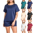 thumbnail image 1 of VBVC Women's 2 Piece Satin Baggy Pajama Set,Ladies Short Sleeve Top and Shorts,Sleepwear Loungewear for Women,Red,S-2XL, 1 of 1