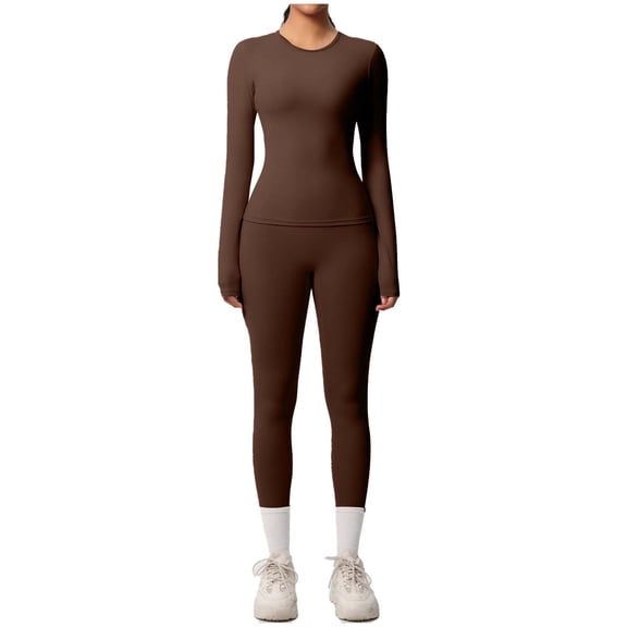 VBVC Women's 2 Piece Slim Yoga Set,Ladies Lightweight Top and Leggings,Workout Matching Outfit For Women,Brown,Size M