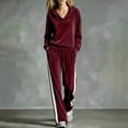 thumbnail image 1 of VBVC Women's 2 Piece Velour Side Stripe Sweatsuit , Cowl Neck Top and Wide Leg Pants for Women , Ladies' Fall Winter Lounge Set with Pockets, S-5XL, 1 of 5