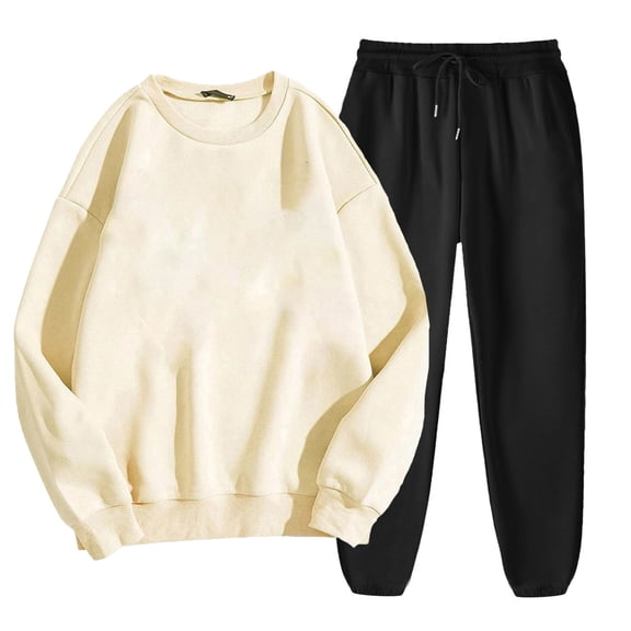 VBVC Women's 2 Piece Y2K Set,Ladies Crewneck Top and Sweatpant,Lightweight Matching Outfit For Women,Beige,Size S