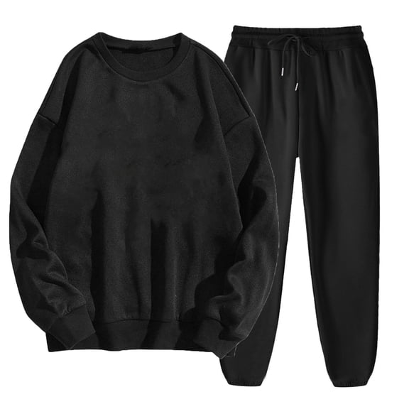 VBVC Women's 2 Piece Y2K Set,Ladies Crewneck Top and Sweatpant,Lightweight Matching Outfit For Women,Black,Size S