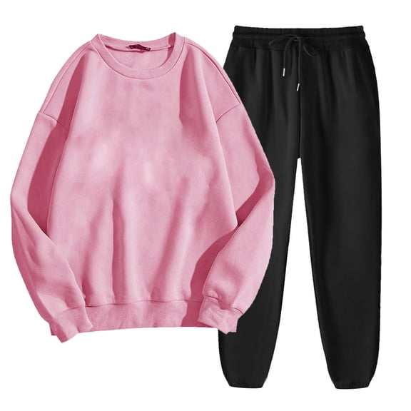 VBVC Women's 2 Piece Y2K Set,Ladies Crewneck Top and Sweatpant,Lightweight Matching Outfit For Women,Pink,Size S
