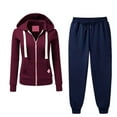 thumbnail image 1 of VBVC Women's 2 Piece Zip-Up Hoodie Set,Ladies Drawstring Jacket and Jogger with Pockets, Lightweight Sweatsuit For Women,Wine,Size M, 1 of 6