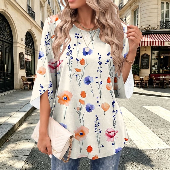 VBVC Women's 3/4 Sleeve Crew Neck Tunic Top , Ladies' Fall Winter Work Blouse , Basic Stretchy Long Shirt For Women, S-3XL
