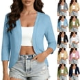 thumbnail image 1 of VBVC Women's 3/4 Sleeve Open Front Cardigan,Solid Color Casual Layering Top For Women, Ladies' Lightweight Short Shrug Jacket,Army Green,S-2XL, 1 of 9