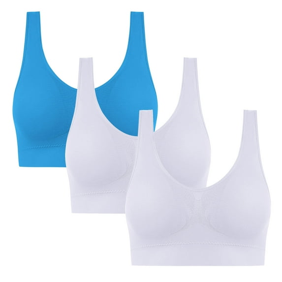 VBVC Women's 3 Pack Breathable Yoga T-Shirt Bra,Supportive Underwear For Women,Ladies Full Coverage Sport Lingerie,Blue,Size XXXXL