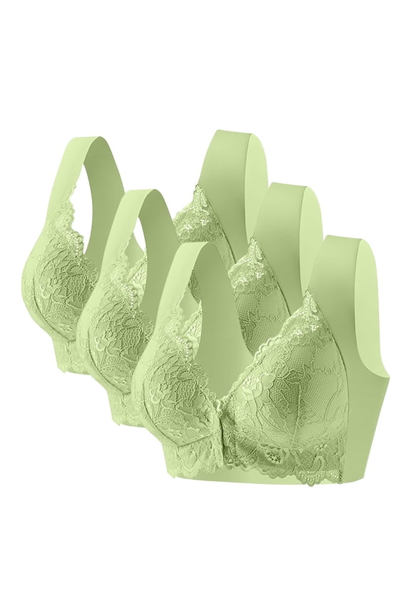 Women's 3 Pack Front-Closure Lace Bralette,Ladies Adjustable Full Coverage T-Shirt Bra,Supportive Everyday Bralette For Women,Mint Green,Size M