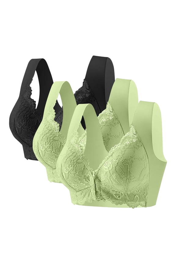 Women's 3 Pack Front-Closure Lace Bralette,Ladies Adjustable Full Coverage T-Shirt Bra,Supportive Everyday Bralette For Women,Mint Green,Size M