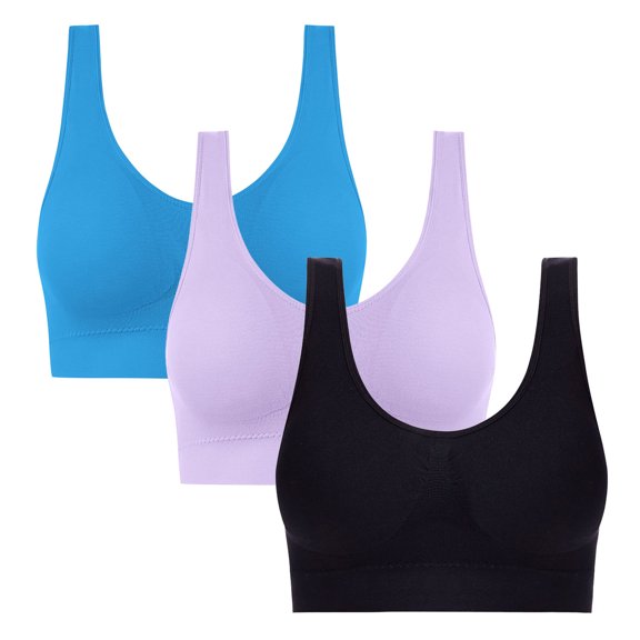 VBVC Women's 3 Pack Seamless Yoga Bra,Pull Up Bralette For Women,Ladies Traceless Sport Lingerie,Blue,Size L