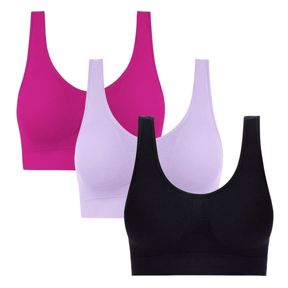 VBVC Women's 3 Pack Seamless Yoga Bra,Pull Up Bralette For Women,Ladies Traceless Sport Lingerie,Hot Pink,Size XXL