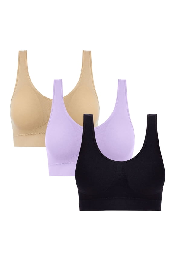 Women's 3 Pack Seamless Yoga Bra,Pull Up Bralette For Women,Ladies Traceless Sport Lingerie,Khaki,Size XXL