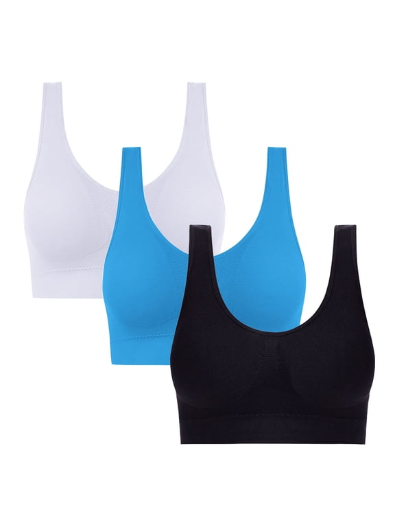 Women's 3 Pack Seamless Yoga Bra,Pull Up Bralette For Women,Ladies Traceless Sport Lingerie,White,Size XL