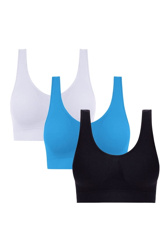 Women's 3 Pack Seamless Yoga Bra,Pull Up Bralette For Women,Ladies Traceless Sport Lingerie,White,Size XL