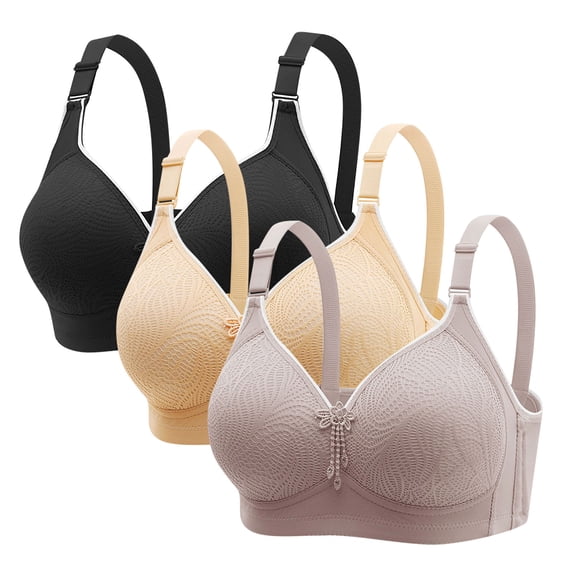 VBVC Women's 3 Pack Textured Seamless Bra,Ladies Adjustable Wireless Underwear,Lightweight Push Up Sports Lingerie For Women,Multicolor,Size L