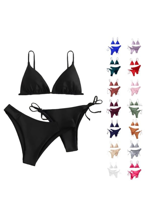 Women's 3 Piece Halter Triangle Bikini Set,Ladies Drawstring Swimsuit,Tie Side String Thong Swimwear For Women,Red,Size L