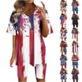 thumbnail image 1 of VBVC Women's 4th of July 2 Piece Set, Ladies' Flag Print V-Neck Top and Biker Shorts, Patriotic Summer Loungewear For Women,Red,S-3XL, 1 of 7