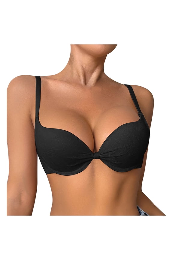Women's Adjustable Push Up Underwire,Wireless Everyday Lingerie For Women,Ladies Y2k Comfortable Demi Cup Bra,Black,Size M(75D)