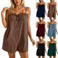 thumbnail image 1 of VBVC Women's Adjustable Spaghetti Strap Romper , Ruffle Tie Front Jumpsuit For Women , Ladies' Casual Summer Playsuit with Pockets,Brown,S-2XL, 1 of 8