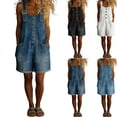 thumbnail image 1 of VBVC Women's Adjustable Straps Denim Short Overalls , Summer Button Down Overalls For Women , Ladies' Rolled Hem Denim Overalls with Pockets,Light Blue,S-3XL, 1 of 7