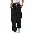 thumbnail image 1 of VBVC Women's Baggy Fuzzy Joggers,Ladies High Waisted Sweatpants with Pockets,Elastic Waist Sleepwear For Women,Black,Size L, 1 of 5