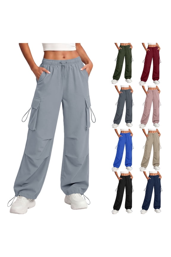 Women's Baggy Parachute Cargo Pants , Casual Drawstring Y2K Jogger Trousers For Women , Ladies' Loose Fit Cinched Ankle Sweatpants with Pockets, Beige , S-2XL