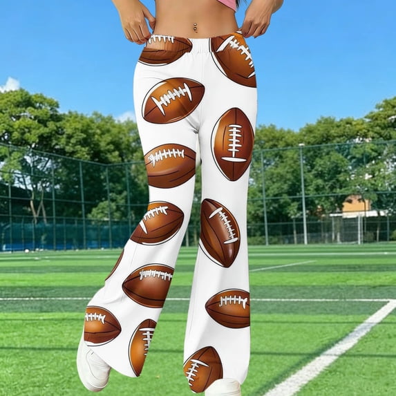 VBVC Women's Baseball Flared Yoga Pants,Ladies High Waisted Stretchy Sweatpants,Game Day Leggings For Women,White,S-2XL