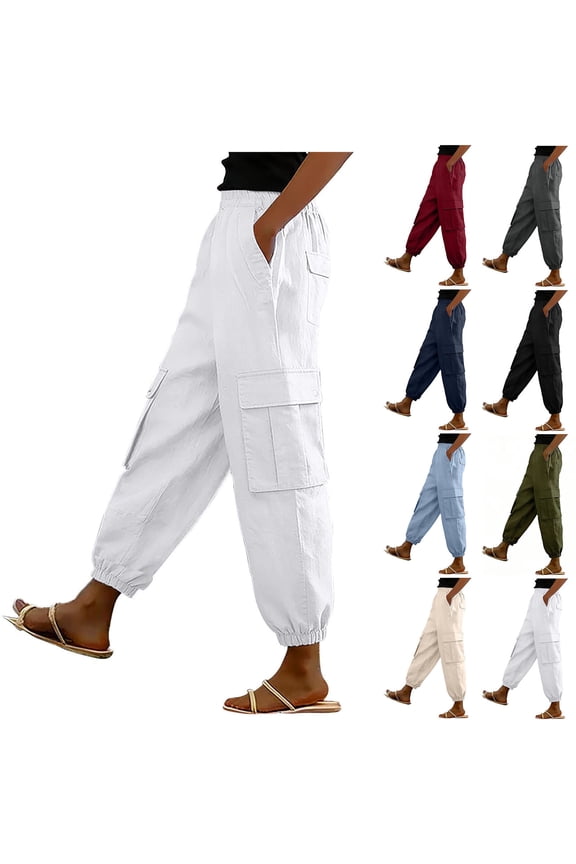 Women's Breathable Cargo Joggers,Summer Pull-On Pants For Women,Ladies Lightweight Tapered Sweatpants with Pockets,Black,S-2XL