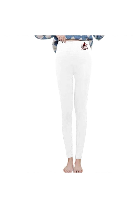 Women's Butt Lift Thick Leggings,Ladies Fleece Tummy Control Pants,Stretchy Holiday Tights For Women,White,Size XXL