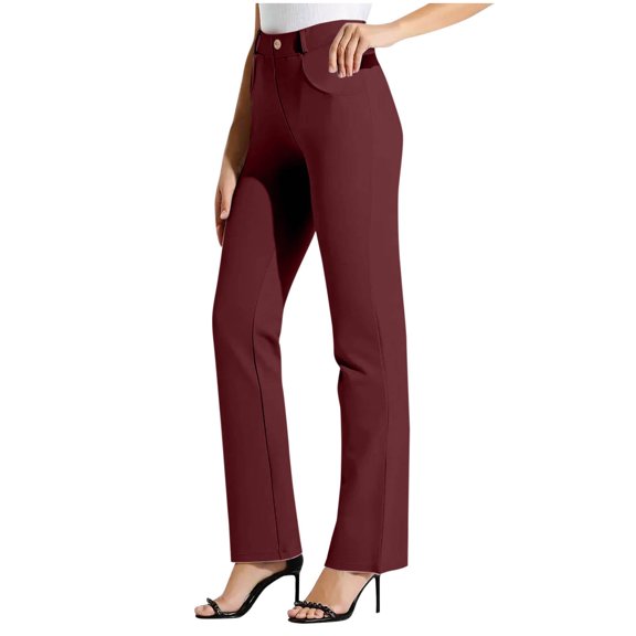 VBVC Women's Button Down Yoga Pants,Straight Legs Trousers For Women,Ladies Bell Bottom Leggings with Pockets,Wine,Size S