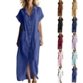 thumbnail image 1 of VBVC Women's Button Down Maxi Shirt Dress,Short Sleeve Collared Dress for Women,Ladies Summer V-Neck Work Office Sundress with Pockets,Light Blue,S-2XL, 1 of 8