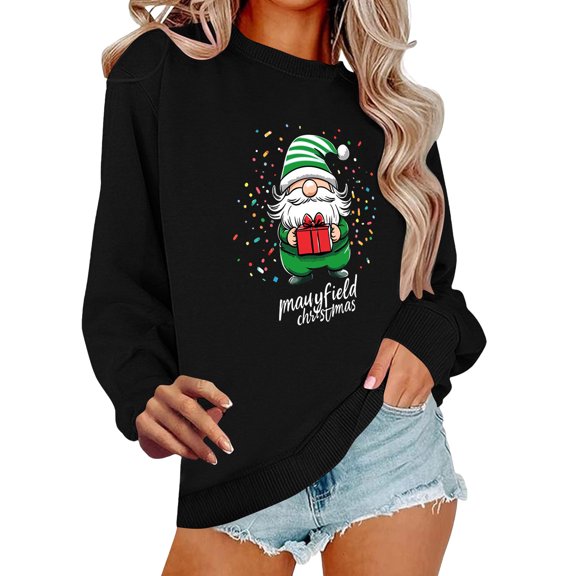 VBVC Women's Christmas Family Pjs,Ladies Lightweight Pullover,Christmas Family Gathering Clothes For Women,Black,Size L