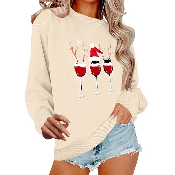 VBVC Women's Christmas Tree Sweatshirt,Ladies Long Sleeve Gnome Pullover,Xmas Holiday Party Pullover Blouse For Women,Khaki,Size S