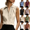thumbnail image 1 of VBVC Women's Collared Button Down Sleeveless Blouse , Ladies' Pleated Front Work Office Tank Top , Linen Business Casual Tops For Women,Blue,S-2XL, 1 of 10