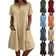thumbnail image 1 of VBVC Women's Collared Button Down Tunic Dress, Slim Short Sleeve Dresses For Women, Ladies' Casual Summer Shift Dress with Pockets,Navy,S-2XL, 1 of 7
