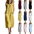 thumbnail image 1 of VBVC Women's Color Block Collar Sleeveless Midi Dress,Button Detail Shift Dress For Women,Ladies' Casual Peter Pan Collar Tunic Dress with Pockets,Wine,S-2XL, 1 of 7