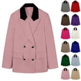thumbnail image 1 of VBVC Women's Contrast Collar Double Breasted Blazer , Notch Lapel Work Coat For Women, Ladies' Long Sleeve Suit Jacket With Pockets, Pink , XS-2XL, 1 of 8