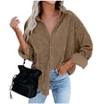 thumbnail image 1 of VBVC Women's Corduroy Button Down Shirt,Ladies Boyfriend Blouse with Pocket,Daily Wear Tops For Women,Khaki,Size S, 1 of 9