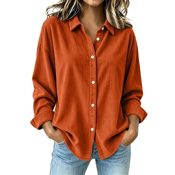 VBVC Women's Corduroy Button Down Shirt , Ladies' Long Sleeve Collared Blouse , Fall Winter Work Tops For Women, S-2XL