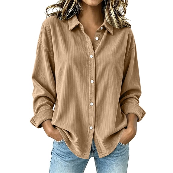 VBVC Women's Corduroy Button Down Shirt , Ladies' Long Sleeve Collared Blouse , Fall Winter Work Tops For Women, S-2XL