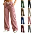 thumbnail image 1 of VBVC Women's Corduroy Drawstring Sweatpants , Baggy Ribbed Lounge Trousers For Women , Ladies' Wide Leg Casual Pants with Pockets, Pink , S-3XL, 1 of 9