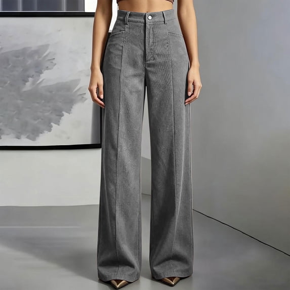 VBVC Women's Corduroy High Waisted Pants , Winter Business Work Trousers For Women , Ladies' Wide Leg Trousers with Pockets, Gray , S-3XL