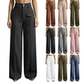 thumbnail image 1 of VBVC Women's Corduroy High Waisted Trousers , Work Wide Leg Pants For Women , Ladies' Double Button Slacks with Pockets, Black , S-3XL, 1 of 10
