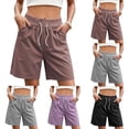thumbnail image 1 of VBVC Women's Cotton Bermuda Sweat Shorts , Drawstring High Waisted Shorts For Women,Ladies' Knee Length Shorts with Pockets,Black,XS-2XL, 1 of 7