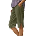 thumbnail image 1 of VBVC Women's Cotton Capri Shorts,Ladies Pull-On Slit Sweatpants,Summer Lightweight Pants For Women,Army Green,Size XXXXL, 1 of 6